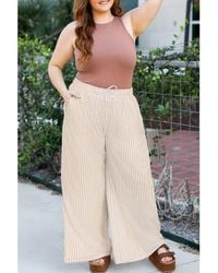 Azura Exchange - Stripe Plus Size Drawstring High Waist Wide Leg Pants - Lyst