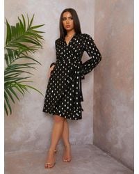 Chi Chi London - Ruffle Sleeve Foil Spot Wrap Mini Dress - Lyst