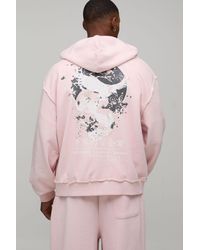 BoohooMAN - Oversized Boxy Graphic Washed Zip Through Hoodie - Lyst