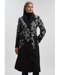 Karen Millen - Wool Floral Embroidered Double Breasted Coat - Lyst