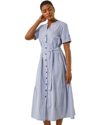 Roman - Stripe Tie Waist Midi Dress - Lyst