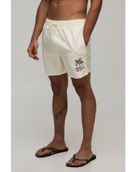 BoohooMAN - Palm Embroidered Mid Length Swim Short - Lyst