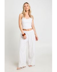 Boohoo - Petite Embroidered Trim Wide Leg Trouser - Lyst