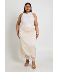 Boohoo - Plus Satin Lace Trim Midaxi Skirt - Lyst