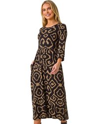 Roman - Petite Geo Print Gathered Midi Dress - Lyst