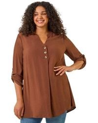 Roman - Curve Textured Buttoned Tunic Top - Lyst