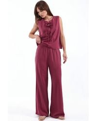 Hiccup - Viscose Blend Blouse With Tie Detail & Elastic Waist Pants Set - Lyst
