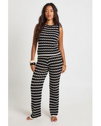 Boohoo - Crochet Stripe Knit Top And Wide Leg Co-Ord - Lyst
