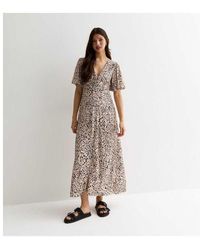 Gini London - Midi-jurk Met Knoopsluiting En Dierenprint - Lyst