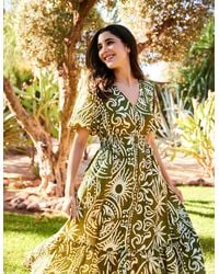 Blue Vanilla - Printed Puff Sleeve Shirred Waist Midi Dress - Lyst