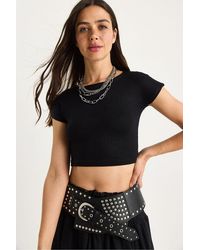 Bianco Lucci - Basic Cotton Crew Neck Fitted Crop Top - Lyst