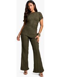 Boohoo - Petite Crinkle Texture Drape Top And Flare Co Ord - Lyst
