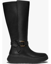 Fitflop - F-Mode Square-Ring Leather Flatform Ladies Tall Boots Blac - Lyst