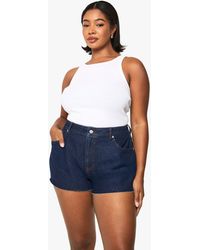 Boohoo - Plus Raw Hem Denim Short - Lyst