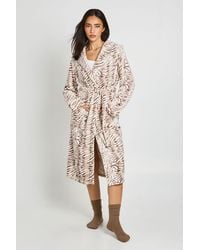 Boohoo - Zebra Print Fleece Hooded Long Dressing Gown - Lyst
