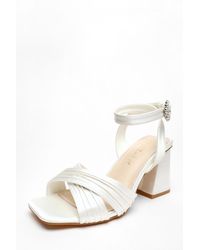 Quiz - Bridal Wide Fit Satin Block Heel Sandals - Lyst
