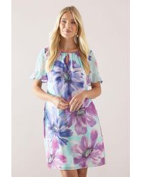 Wallis - Petite Floral Ruffle Sleeve Button Shift Dress - Lyst