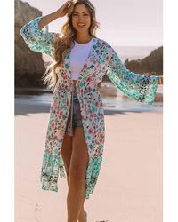 Azura Exchange - Damen-Kimono Mit Blumenmuster Und Langen Ärmeln Und Quastenband - Lyst