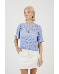 Brave Soul - Open Knit T Shirt With Frill Hem - Lyst