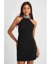 Boohoo - Diamante Hand Embellished Halterneck Dress - Lyst