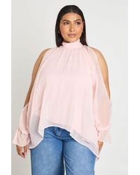 Boohoo - Plus Chiffon Cold Shoulder Ruffle Top - Lyst