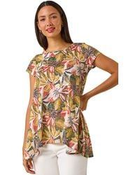 Roman - Floral Print Hanky Hem Tunic Top - Lyst