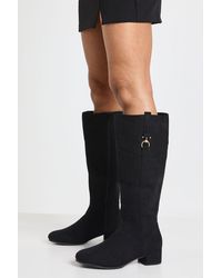 Boohoo - Wide Fit Faux Suede Buckle Detail Knee High Boots - Lyst