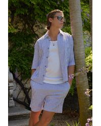 BoohooMAN - Stripe Seersucker Embroidered Boxy Oversized Shirt & Short Set - Lyst