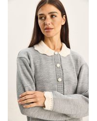 Bianco Lucci - Thick Ribbed Knit Cardigan With Button Closure - Lyst