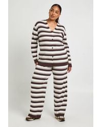Boohoo - Plus Super Soft Rib Knitted Boyfriend Cardigan And Wide Leg Trouser Co Ord - Lyst