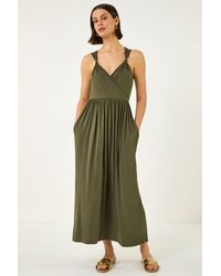 Roman - Bead Detail Wrap Front Midi Dress - Lyst