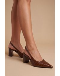 Oasis - Abigail Faux Leather Croc Slingback Block Heel Court Shoes - Lyst