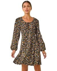 Roman - Floral Print Bow Detail Stretch Dress - Lyst