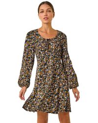 Roman - Floral Print Bow Detail Stretch Dress - Lyst