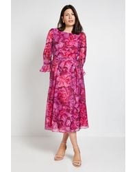 Wallis - Floral Organza Flute Sleeve Midi Dress - Lyst