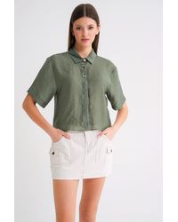 MixRay - Short Sleeve Crop Shirt With Stone Accessories - Lyst
