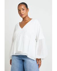 Boohoo - Plus Chiffon Ruffle Plunge Blouse - Lyst