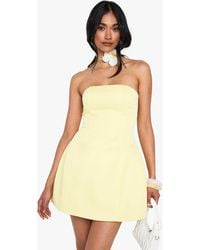 Boohoo - Structured Satin Skater Mini Dress - Lyst