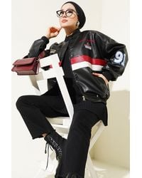 Bigdart - Color Blocked Faux Leather Oversized Bomber Jacket - Lyst