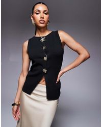 ASOS - Knitted Button Front Waistcoat With Flower Buttons - Lyst