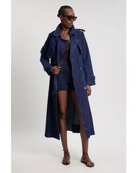 Karen Millen - Denim Belted Trench Coat - Lyst