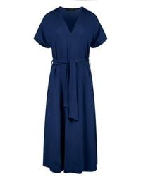 Conquista - Blue Jersey Belted Midi Dress - Lyst