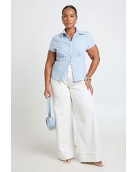 Boohoo - Plus Checked Cap Sleeve Fitted Shirt - Lyst