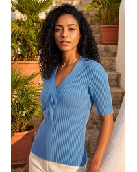 Roman - Ribbed V-Neck Cable Knit Jumper - Lyst
