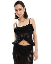 ASOS - Knitted Crochet Cami Top With Frill And Tie Detail - Lyst