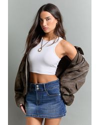 Boohoo - Petite Double Button Denim Mini Skirt - Lyst