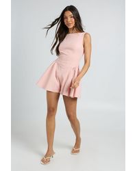 Boohoo - Structured Flippy Short Woven Playsuit - Lyst