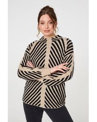 Izabel London - Striped High Neck Drop Shoulder Jumper - Lyst