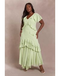 Boohoo - Plus Dobby Chiffon Frill Detail Maxi Dress - Lyst