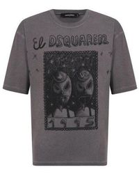DSquared² - El Graphic Loose Fit T-Shirt Charcoal Cotton - Lyst
